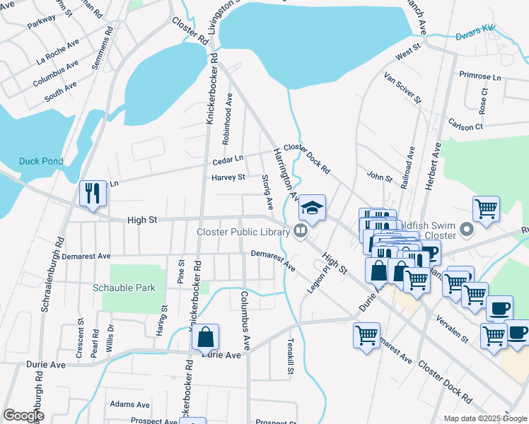 map of restaurants, bars, coffee shops, grocery stores, and more near 225 High St in Closter