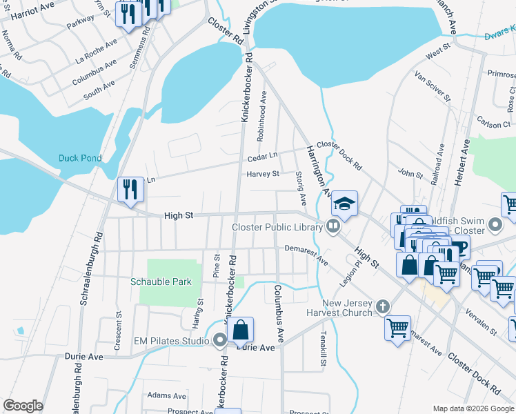 map of restaurants, bars, coffee shops, grocery stores, and more near 159 High Street in Closter