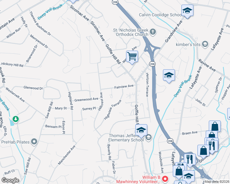 map of restaurants, bars, coffee shops, grocery stores, and more near 11 Charwalt Drive in Hawthorne