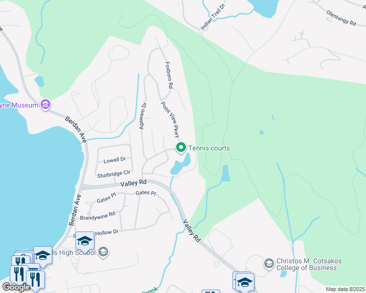 map of restaurants, bars, coffee shops, grocery stores, and more near 55 Point View Pkwy in Wayne