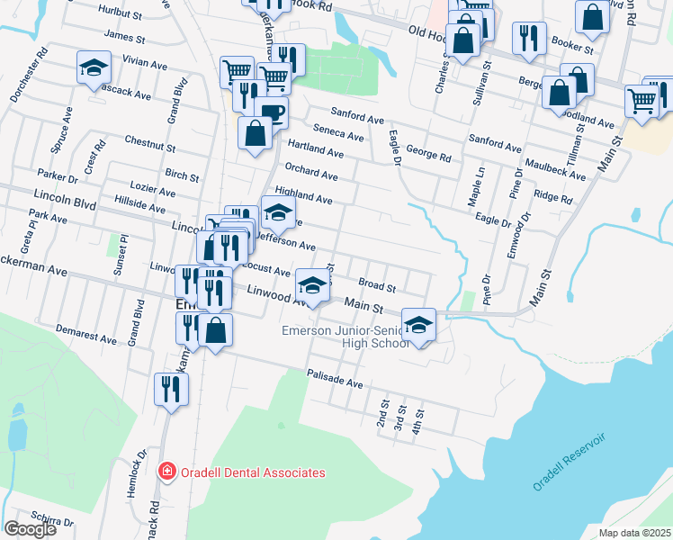 map of restaurants, bars, coffee shops, grocery stores, and more near 4 Broad Street in Emerson