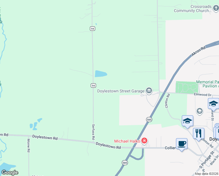 map of restaurants, bars, coffee shops, grocery stores, and more near 14433 Serfass Road in Doylestown