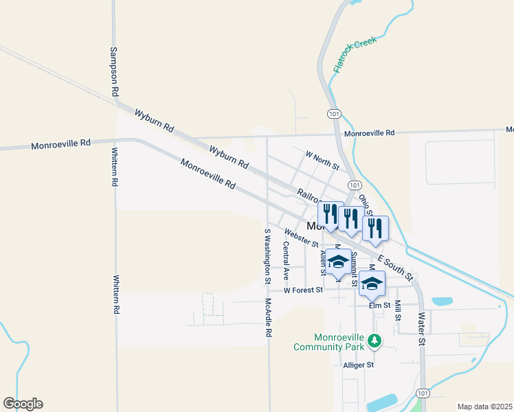 map of restaurants, bars, coffee shops, grocery stores, and more near 104 South Washington Street in Monroeville