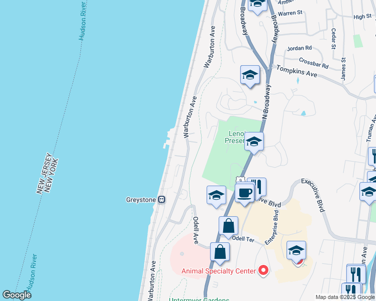 map of restaurants, bars, coffee shops, grocery stores, and more near 1120 Warburton Avenue in Yonkers