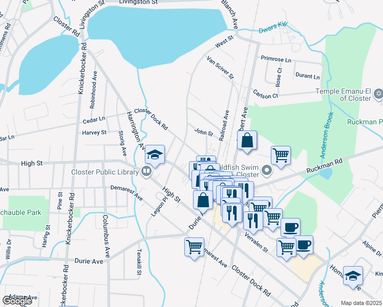 map of restaurants, bars, coffee shops, grocery stores, and more near 126 Closter Dock Road in Closter