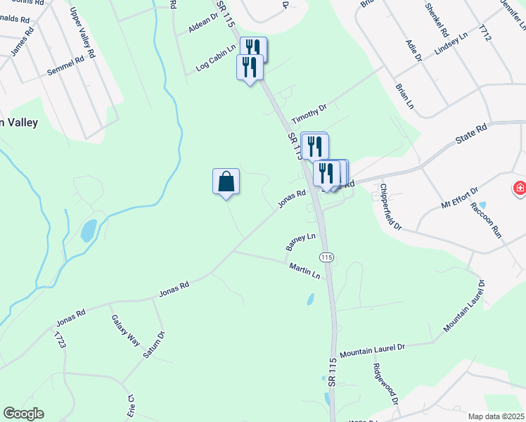 map of restaurants, bars, coffee shops, grocery stores, and more near 505 Grey Goose Lane in Effort