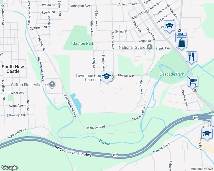 map of restaurants, bars, coffee shops, grocery stores, and more near 750 Phelps Way in New Castle