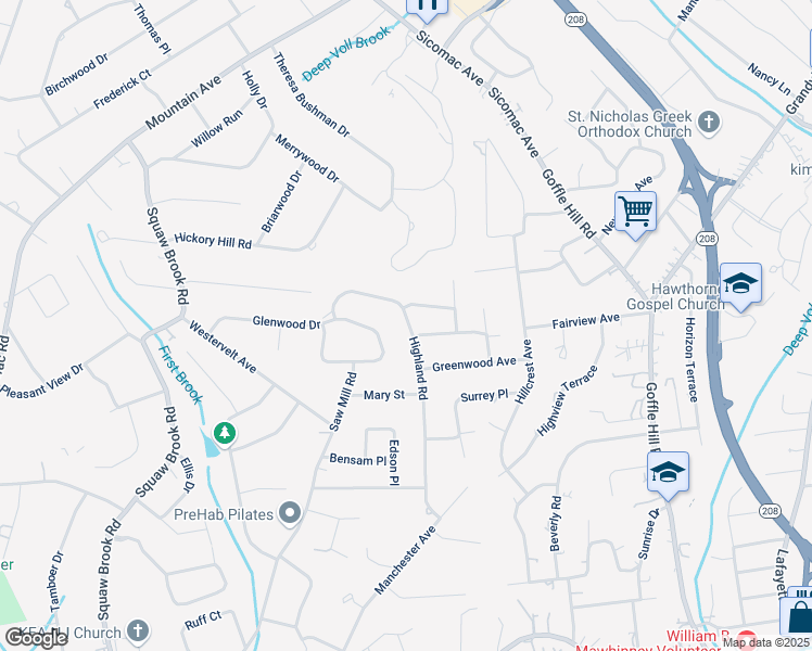 map of restaurants, bars, coffee shops, grocery stores, and more near 205 Highland Road in North Haledon