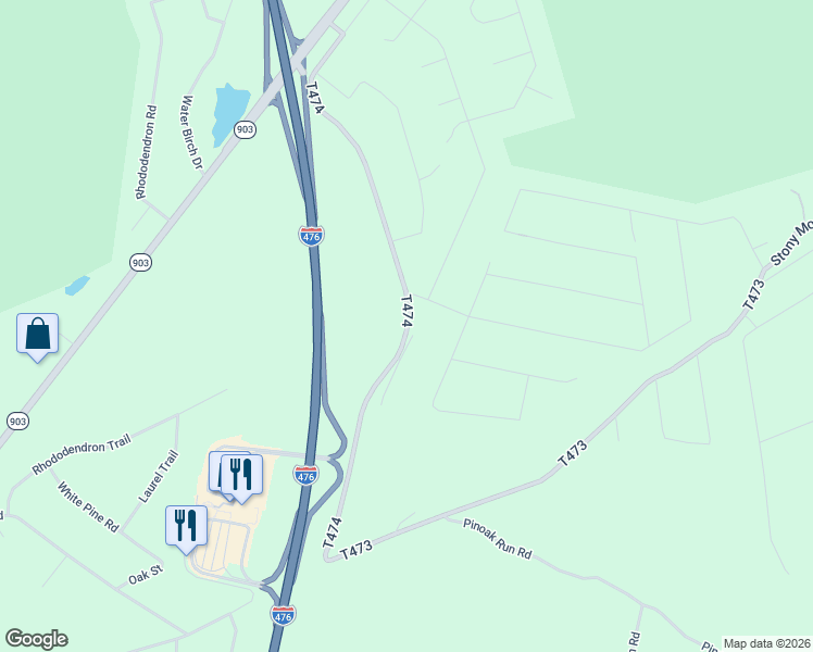 map of restaurants, bars, coffee shops, grocery stores, and more near T474 in Jim Thorpe