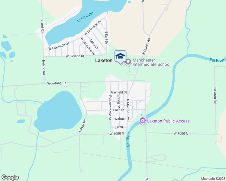 map of restaurants, bars, coffee shops, grocery stores, and more near 145 Garfield Street in North Manchester