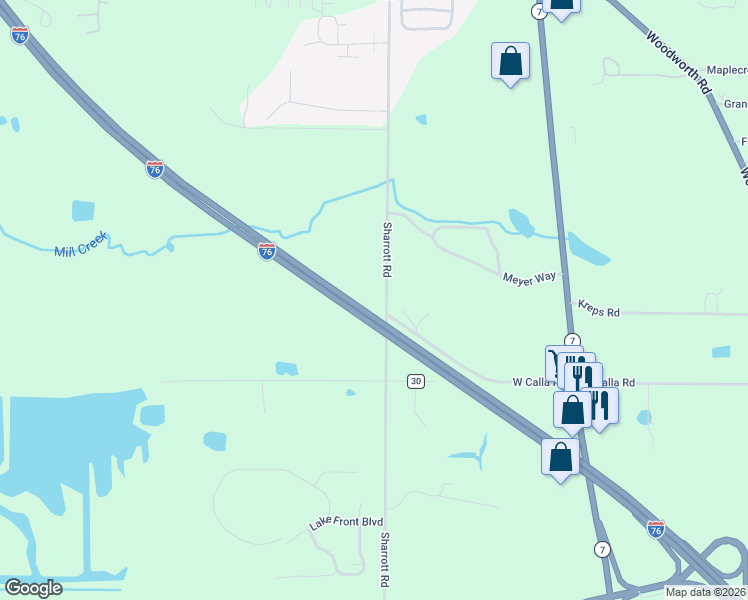 map of restaurants, bars, coffee shops, grocery stores, and more near 9802 Sharrott Road in Poland
