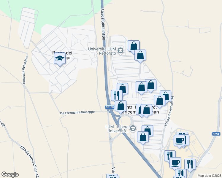 map of restaurants, bars, coffee shops, grocery stores, and more near in Centri Commerc. Baricentro-Auchan