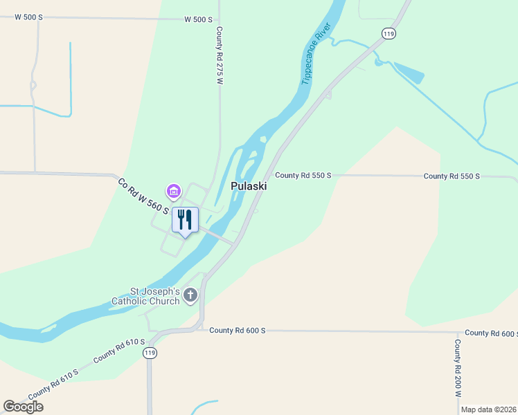 map of restaurants, bars, coffee shops, grocery stores, and more near 5556 Indiana 119 in Star City