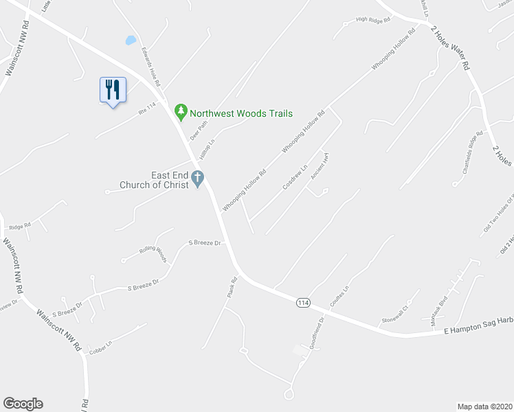 map of restaurants, bars, coffee shops, grocery stores, and more near 20 Cosdrew Lane in East Hampton