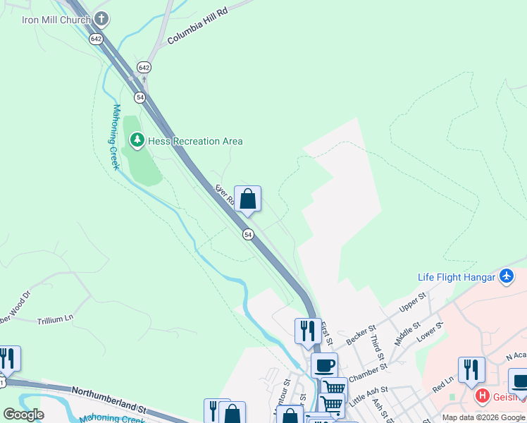 map of restaurants, bars, coffee shops, grocery stores, and more near Hill Road in Danville