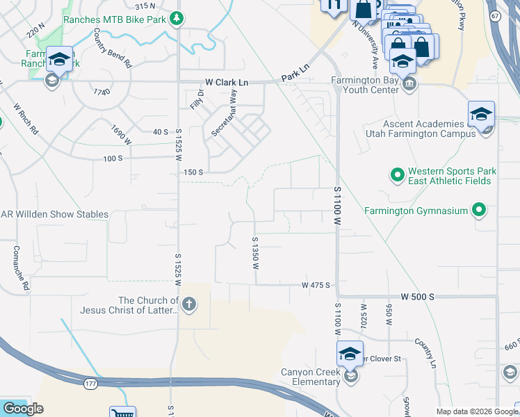 map of restaurants, bars, coffee shops, grocery stores, and more near 247 South 1350 West in Farmington