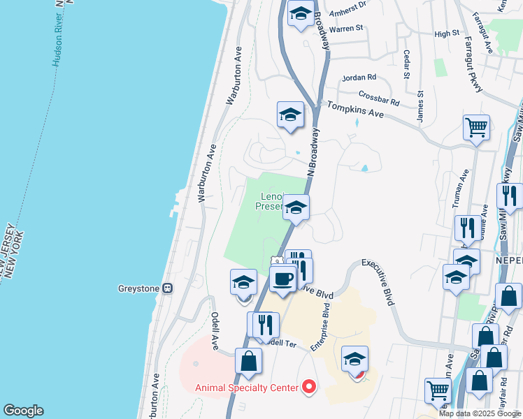 map of restaurants, bars, coffee shops, grocery stores, and more near 13 David Lane in Yonkers