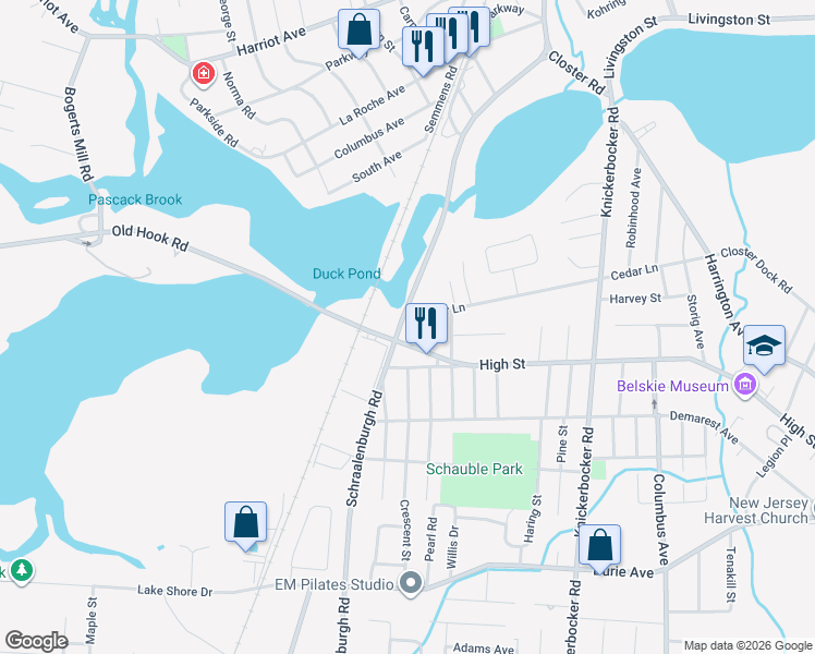 map of restaurants, bars, coffee shops, grocery stores, and more near 11 Cedar Lane in Closter