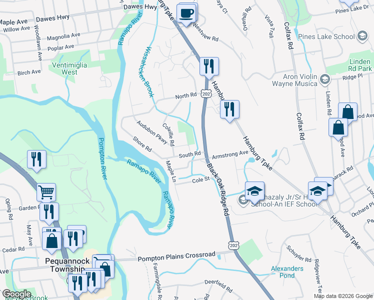 map of restaurants, bars, coffee shops, grocery stores, and more near 2 Lindy Road in Wayne