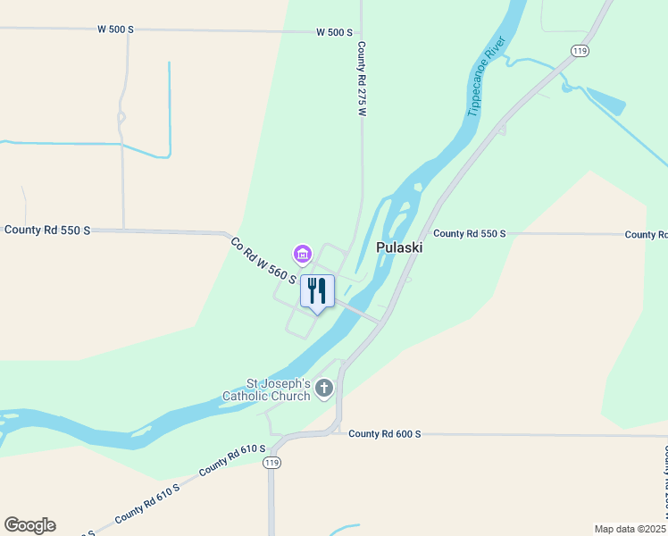 map of restaurants, bars, coffee shops, grocery stores, and more near 2758 Reutebuch Road in Winamac