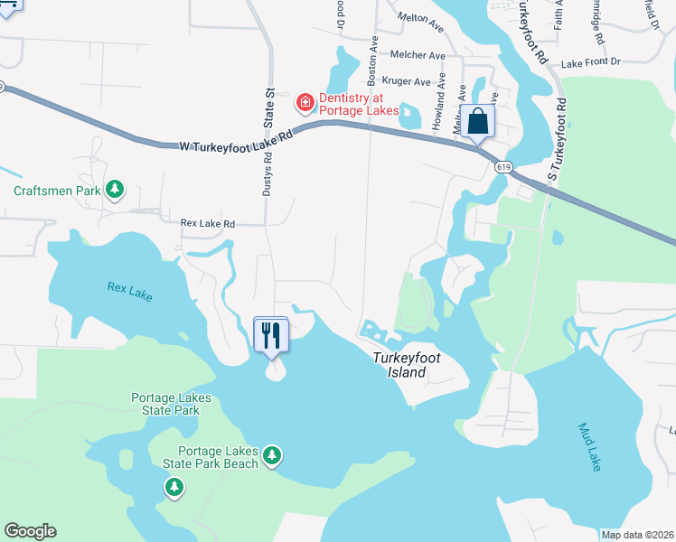 map of restaurants, bars, coffee shops, grocery stores, and more near 4315 Channel Drive in Akron