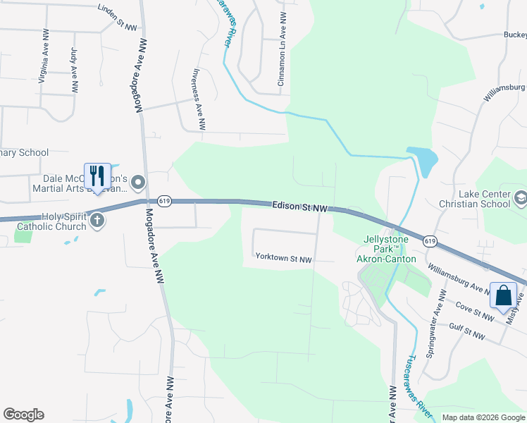map of restaurants, bars, coffee shops, grocery stores, and more near 2411 Edison Street Northwest in Uniontown