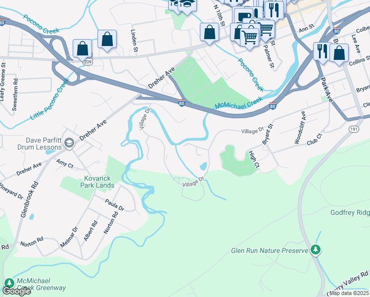map of restaurants, bars, coffee shops, grocery stores, and more near 9 Turtle Cove in Stroudsburg