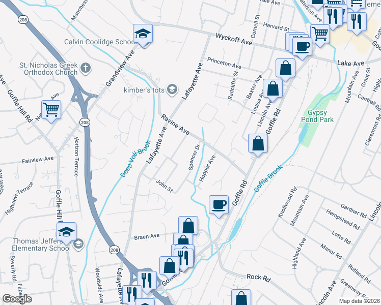 map of restaurants, bars, coffee shops, grocery stores, and more near 501 Spencer Drive in Wyckoff