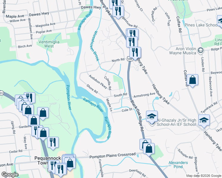 map of restaurants, bars, coffee shops, grocery stores, and more near 2 Lindy Road in Wayne