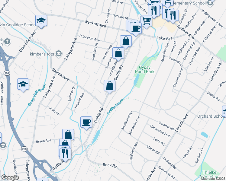 map of restaurants, bars, coffee shops, grocery stores, and more near 379 Goffle Road in Ridgewood