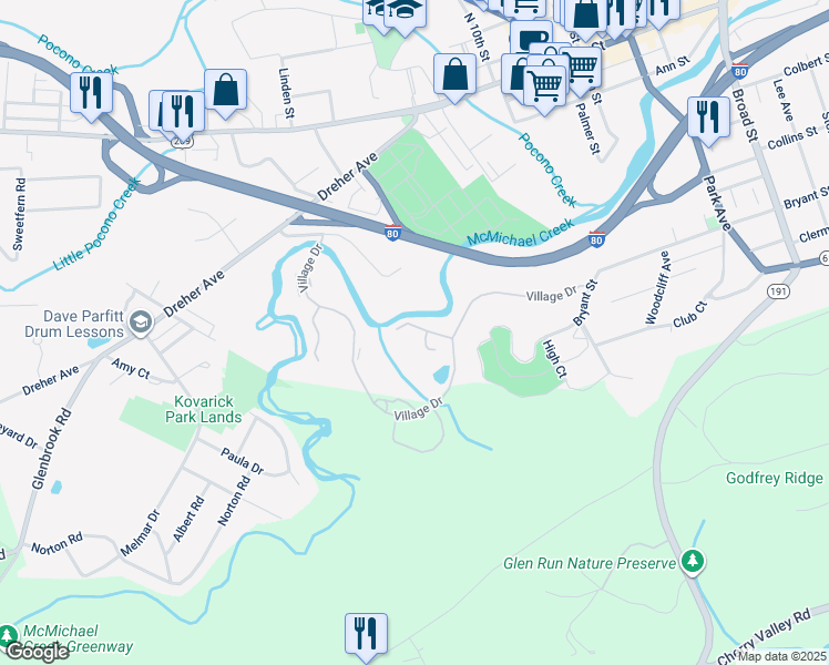 map of restaurants, bars, coffee shops, grocery stores, and more near 5 Turtle Cove in Stroudsburg