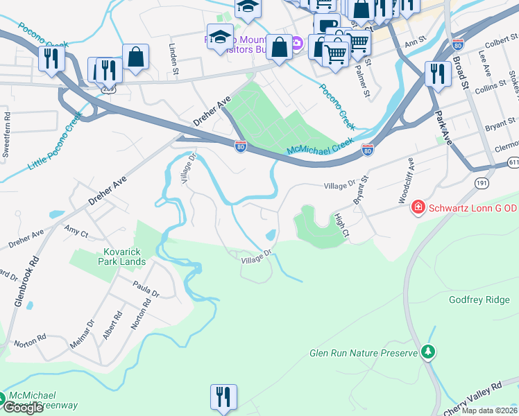 map of restaurants, bars, coffee shops, grocery stores, and more near 7 Turtle Cove in Stroudsburg