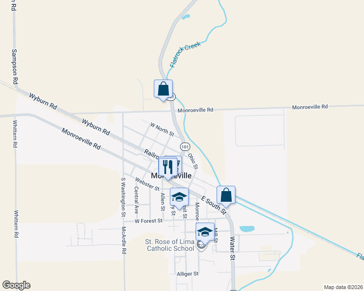 map of restaurants, bars, coffee shops, grocery stores, and more near 307 Main Street in Monroeville