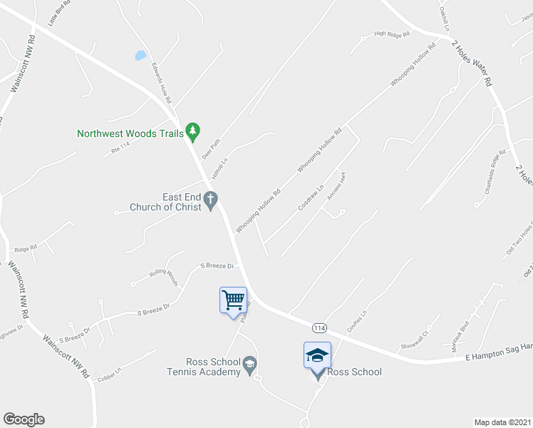 map of restaurants, bars, coffee shops, grocery stores, and more near 81 Whooping Hollow Road in East Hampton