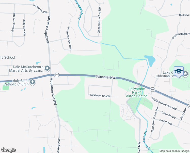 map of restaurants, bars, coffee shops, grocery stores, and more near 2411 Edison Street Northwest in Uniontown