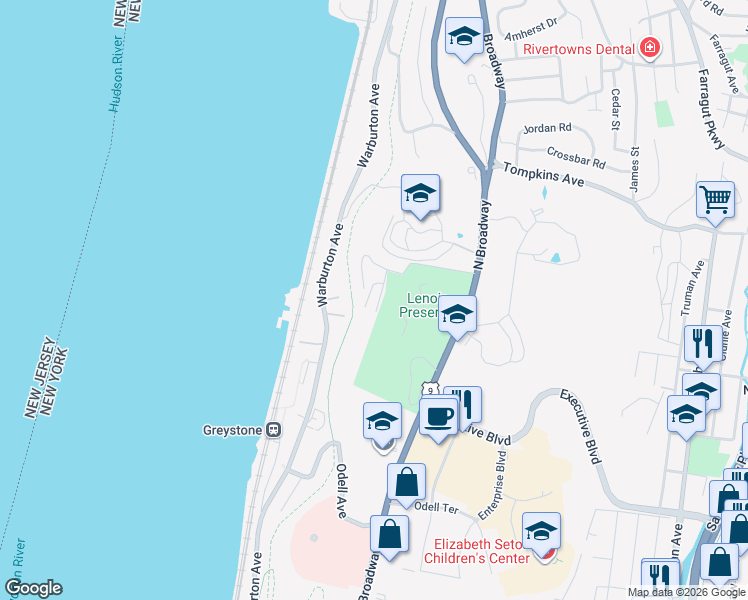 map of restaurants, bars, coffee shops, grocery stores, and more near 1 David Lane in Yonkers