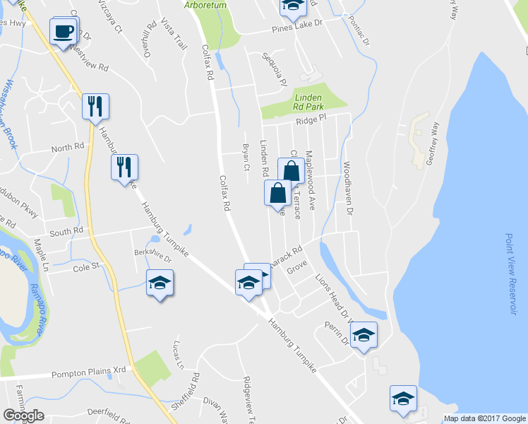 map of restaurants, bars, coffee shops, grocery stores, and more near 125 Linden Road in Wayne