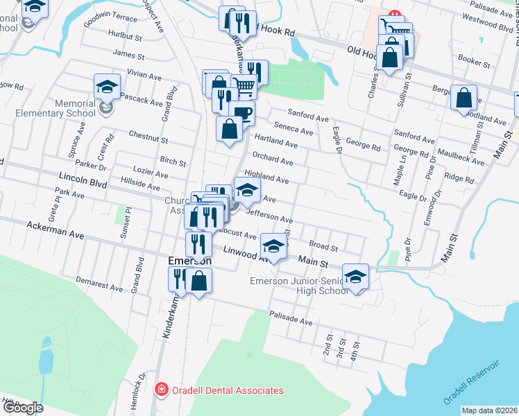map of restaurants, bars, coffee shops, grocery stores, and more near 48 Jefferson Ave in Emerson