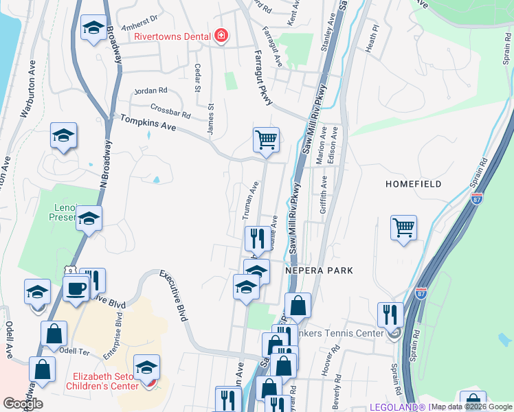 map of restaurants, bars, coffee shops, grocery stores, and more near 1525 Nepperhan Avenue in Yonkers
