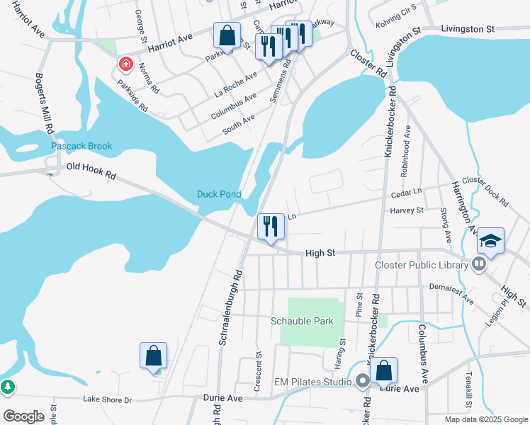 map of restaurants, bars, coffee shops, grocery stores, and more near 11 Cedar Lane in Closter