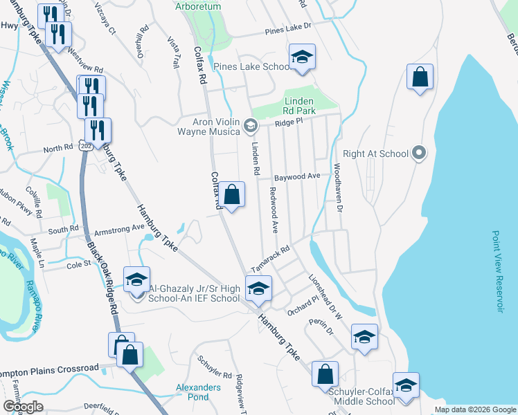 map of restaurants, bars, coffee shops, grocery stores, and more near 125 Linden Road in Wayne