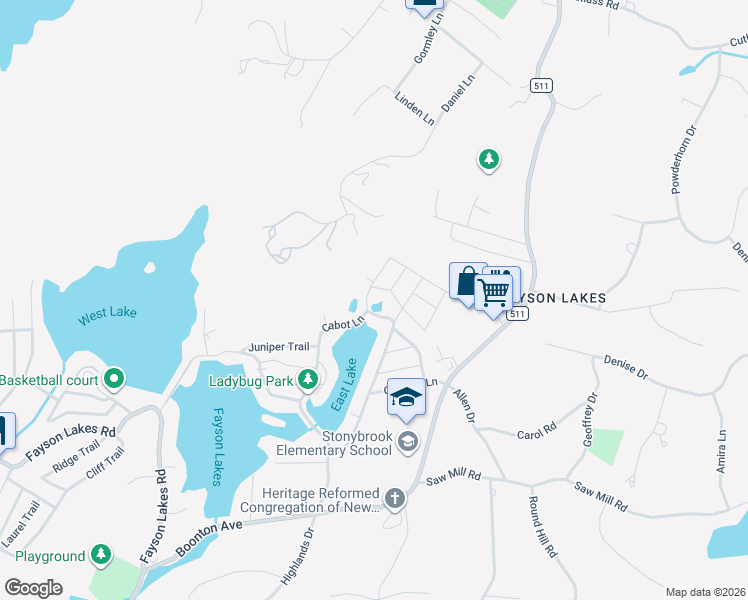 map of restaurants, bars, coffee shops, grocery stores, and more near 1 Lagoon Trail in Kinnelon