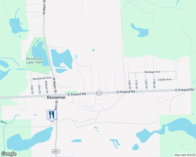 map of restaurants, bars, coffee shops, grocery stores, and more near 25 6th Street in Bessemer