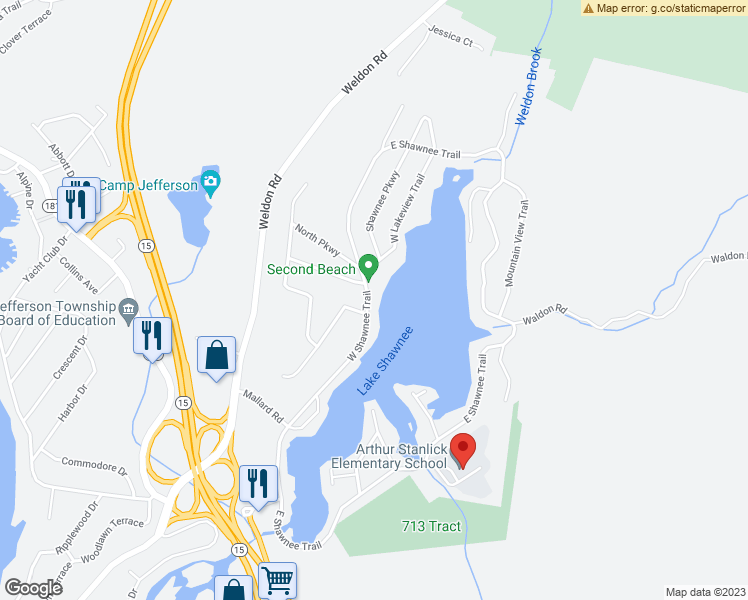 map of restaurants, bars, coffee shops, grocery stores, and more near 58 West Shawnee Trail in Wharton