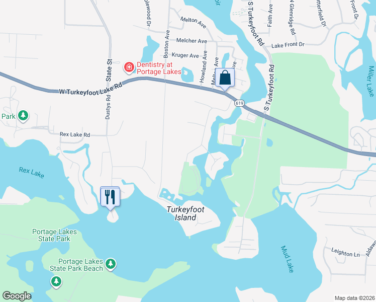 map of restaurants, bars, coffee shops, grocery stores, and more near 4316 State Park Drive in Akron