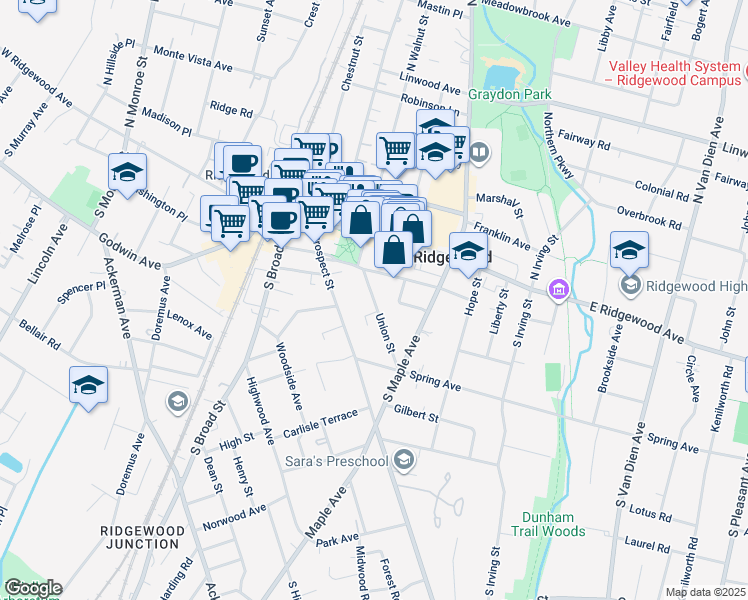 map of restaurants, bars, coffee shops, grocery stores, and more near 158 Union Street in Ridgewood