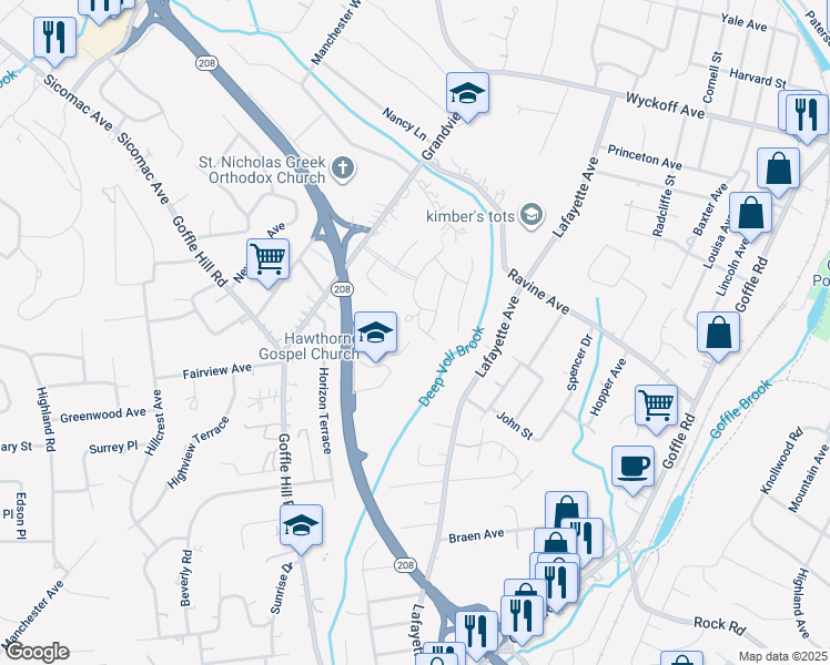 map of restaurants, bars, coffee shops, grocery stores, and more near 401 Huntington Court in Wyckoff