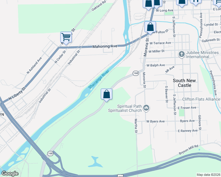 map of restaurants, bars, coffee shops, grocery stores, and more near 577-797 West Pittsburg Road in New Castle