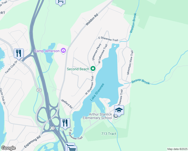 map of restaurants, bars, coffee shops, grocery stores, and more near 58 West Shawnee Trail in Wharton