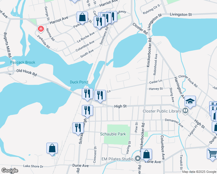 map of restaurants, bars, coffee shops, grocery stores, and more near 55 Cedar Ln in Closter